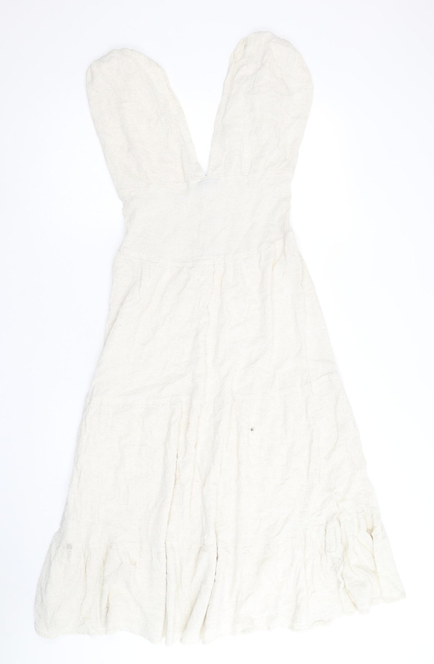 ASOS Womens Beige Cotton Fit & Flare Size 12 V-Neck Button