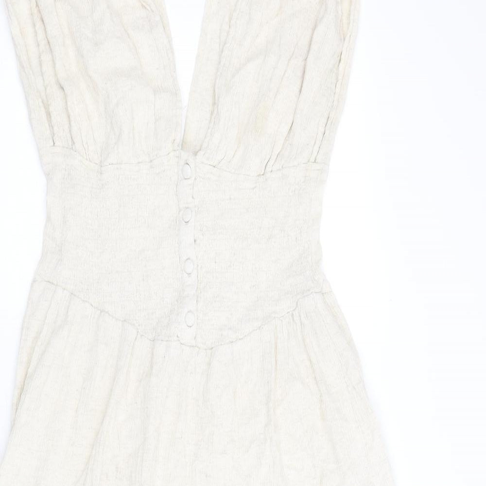 ASOS Womens Beige Cotton Fit & Flare Size 12 V-Neck Button