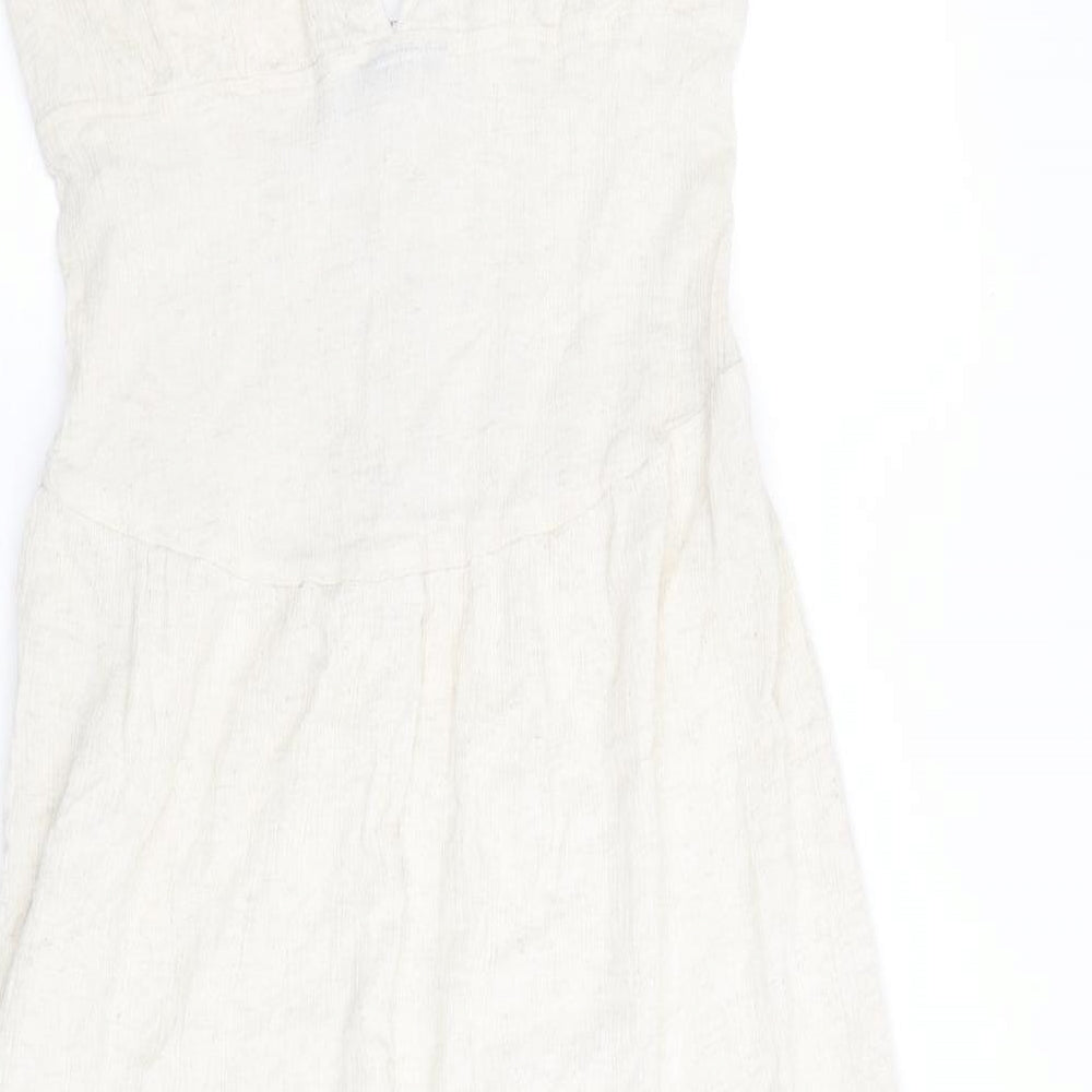 ASOS Womens Beige Cotton Fit & Flare Size 12 V-Neck Button