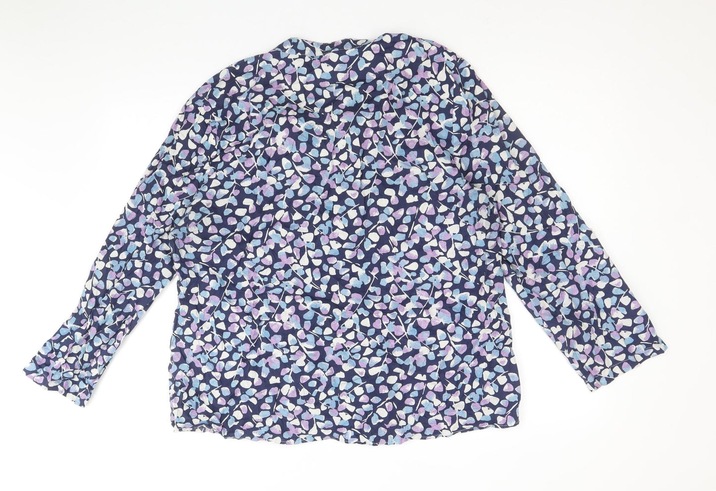 EWM Womens Blue Geometric 100% Cotton Basic Button-Up Size 18 V-Neck
