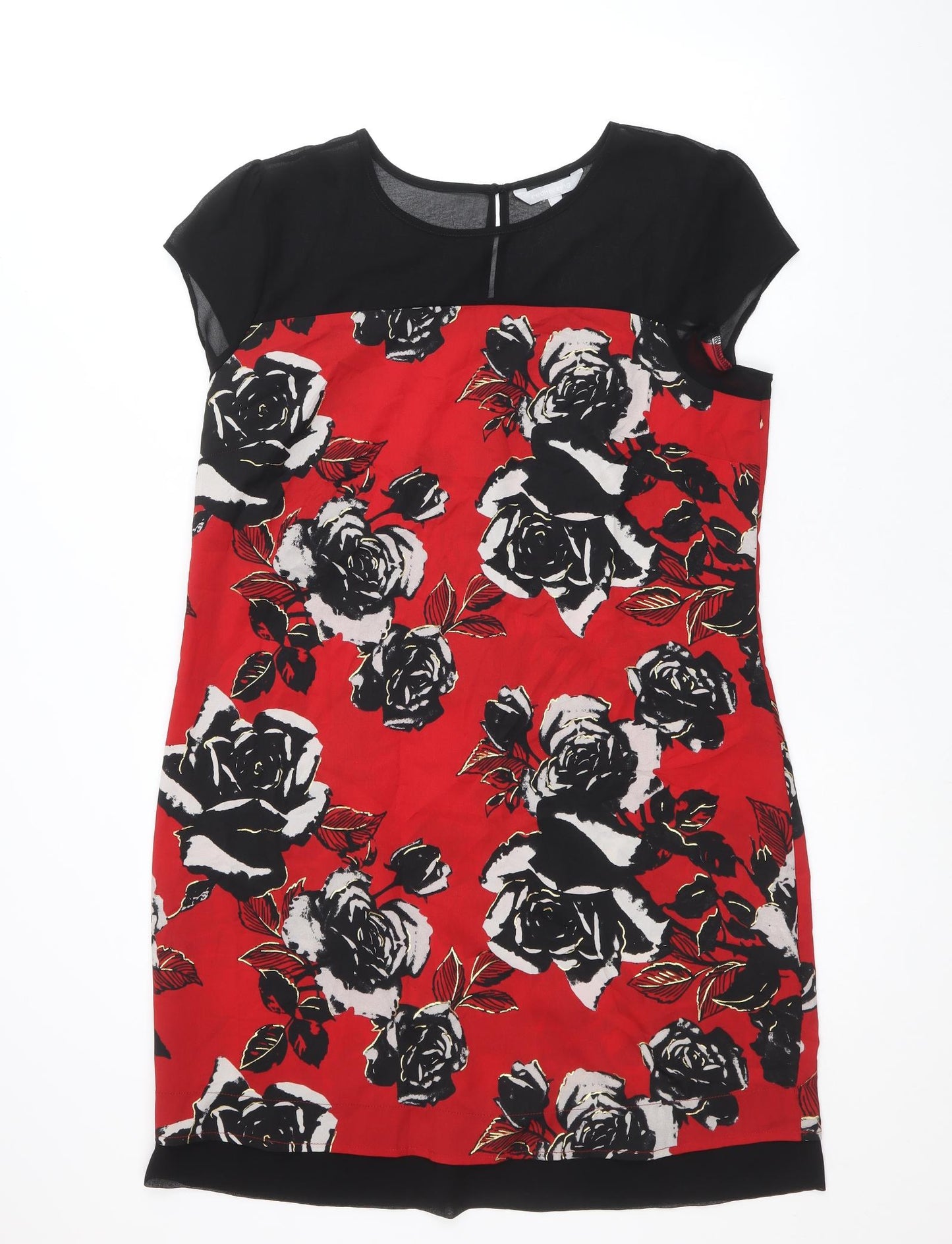 Red Herring Womens Red Floral Polyester A-Line Size 16 Round Neck Button