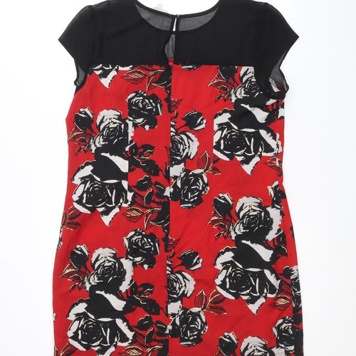 Red Herring Womens Red Floral Polyester A-Line Size 16 Round Neck Button