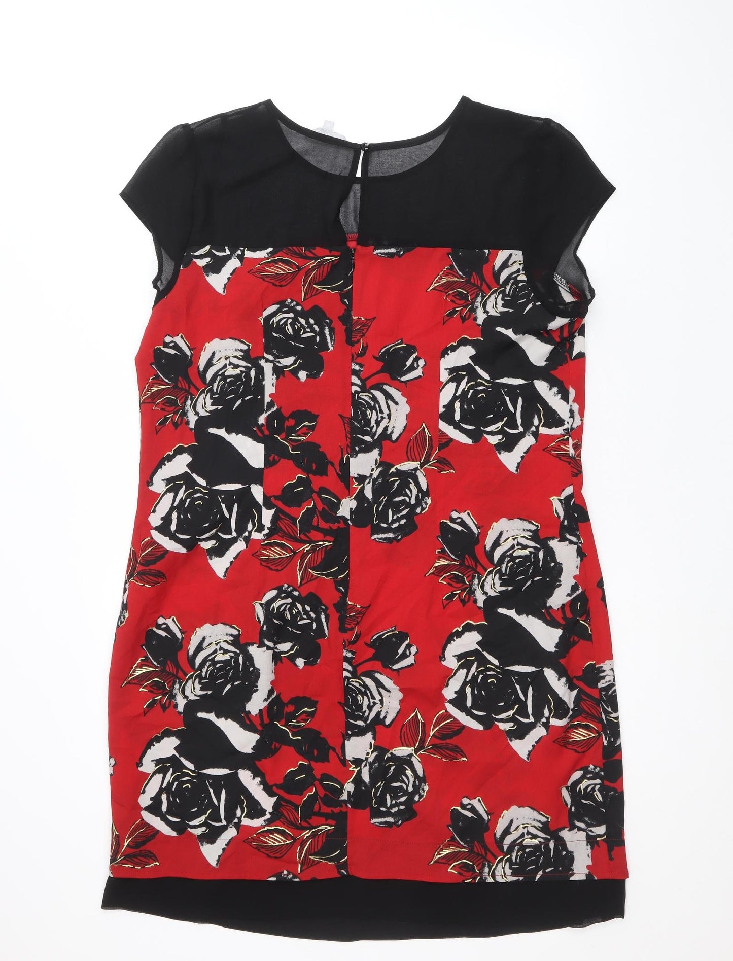 Red Herring Womens Red Floral Polyester A-Line Size 16 Round Neck Button