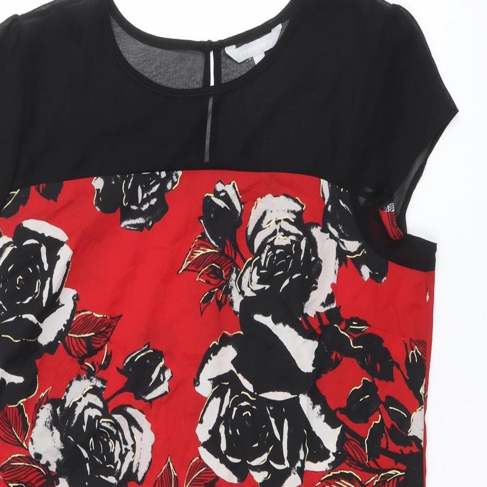 Red Herring Womens Red Floral Polyester A-Line Size 16 Round Neck Button