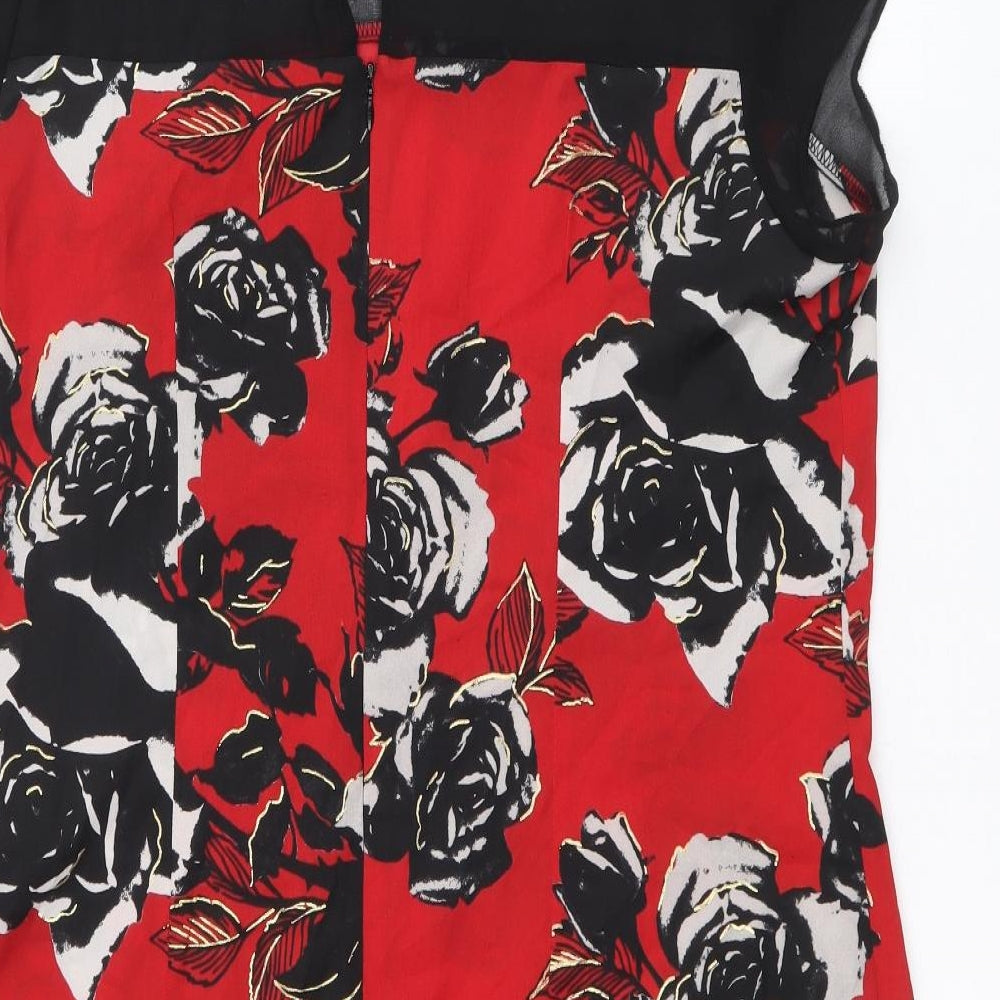 Red Herring Womens Red Floral Polyester A-Line Size 16 Round Neck Button