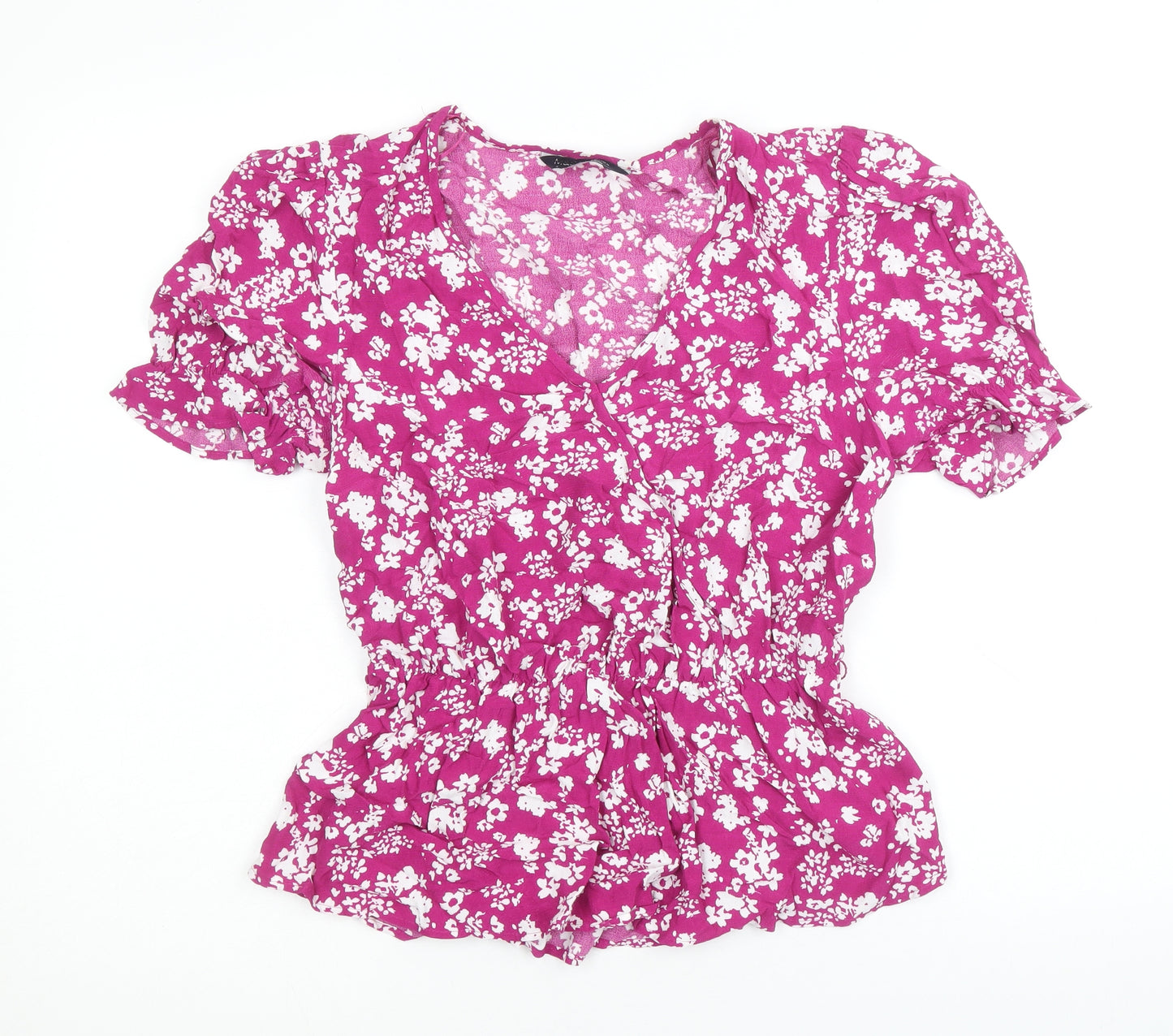 Marks and Spencer Womens Purple Floral Viscose Basic Blouse Size 8 V-Neck