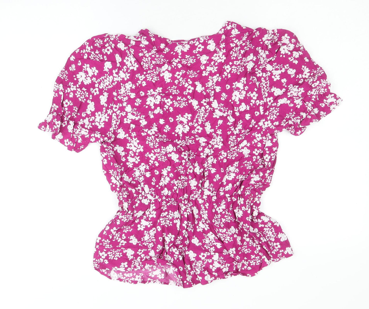 Marks and Spencer Womens Purple Floral Viscose Basic Blouse Size 8 V-Neck