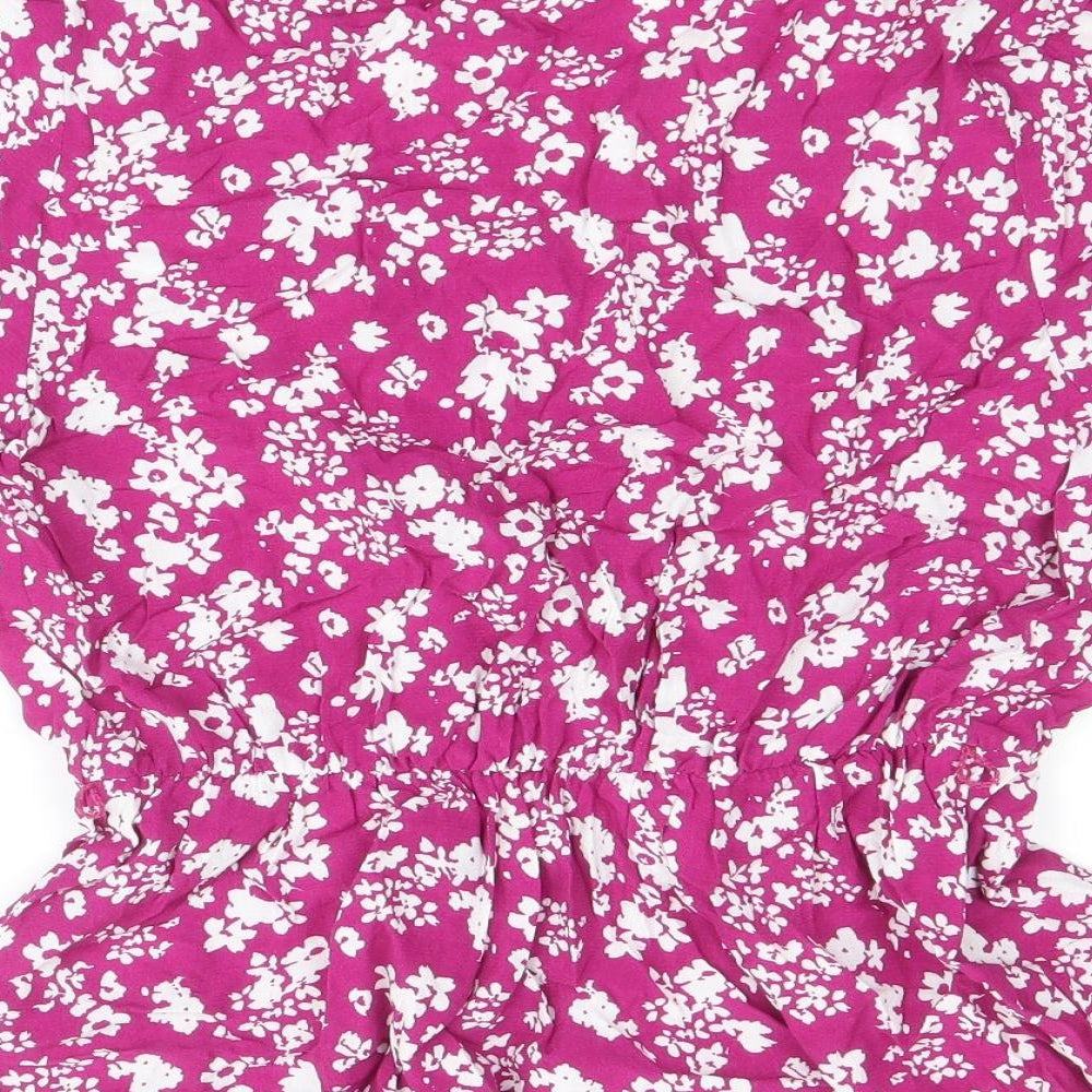 Marks and Spencer Womens Purple Floral Viscose Basic Blouse Size 8 V-Neck