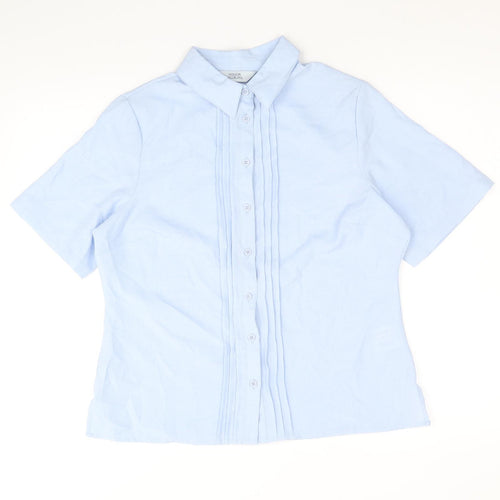 EWM Womens Blue Polyester Basic Button-Up Size 12 Collared
