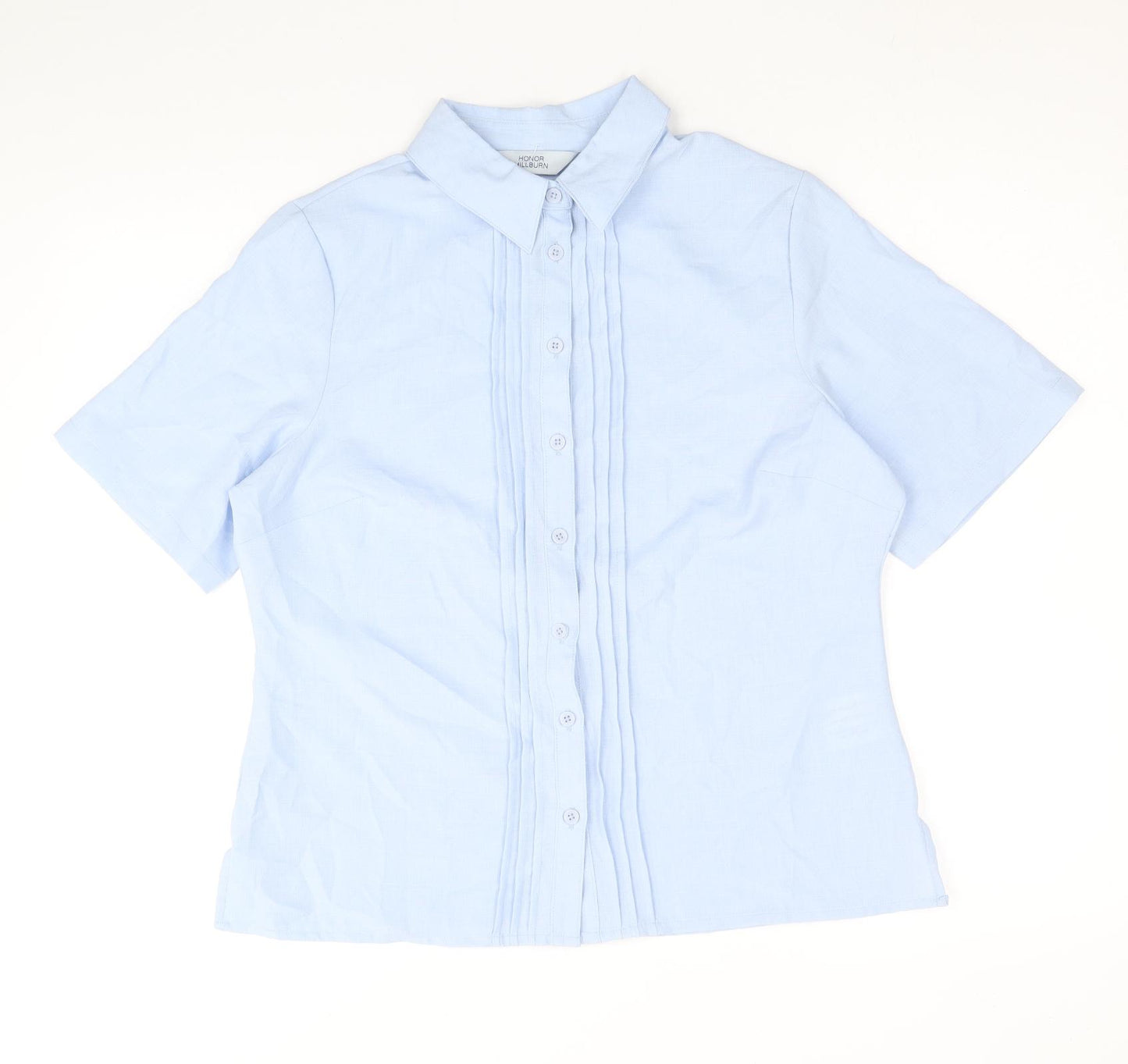 EWM Womens Blue Polyester Basic Button-Up Size 12 Collared