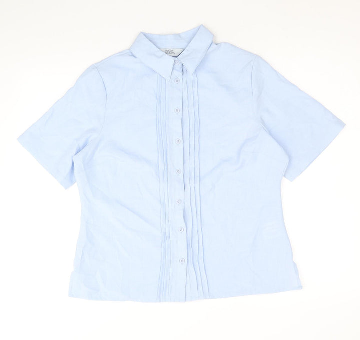 EWM Womens Blue Polyester Basic Button-Up Size 12 Collared