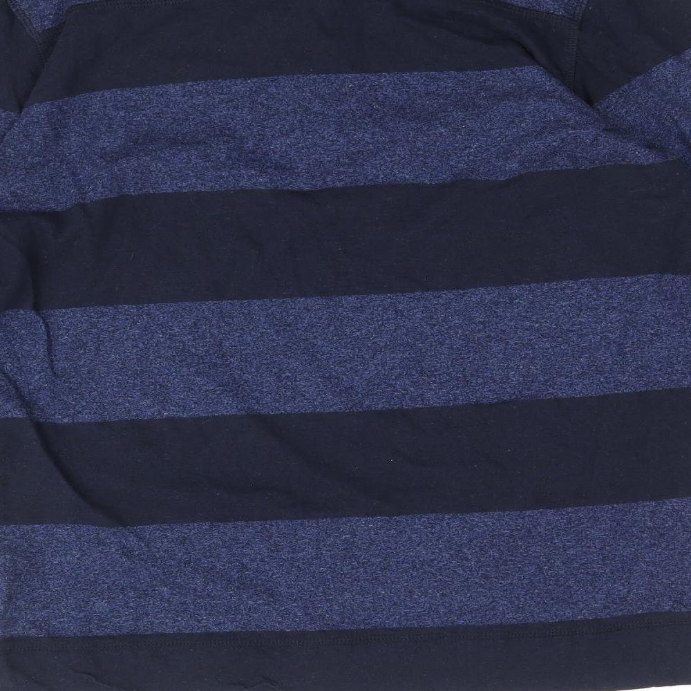 David Beckham Boys Blue Striped Cotton Basic T-Shirt Size 14 Years Henley Button