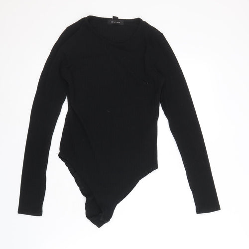 New Look Womens Black Polyester Bodysuit One-Piece Size 8 Snap