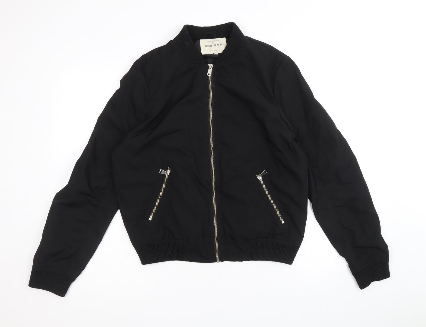 River Island Womens Black Bomber Jacket Jacket Size 14 Zip
