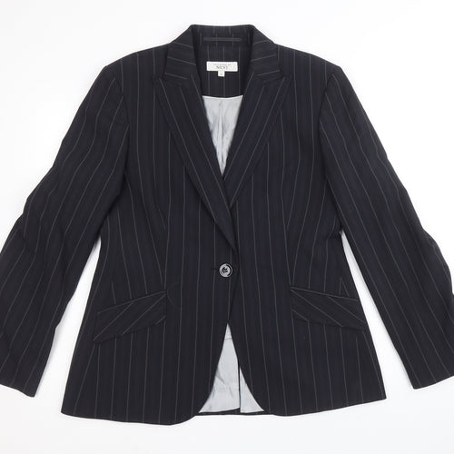 NEXT Womens Blue Striped Polyester Jacket Blazer Size 14