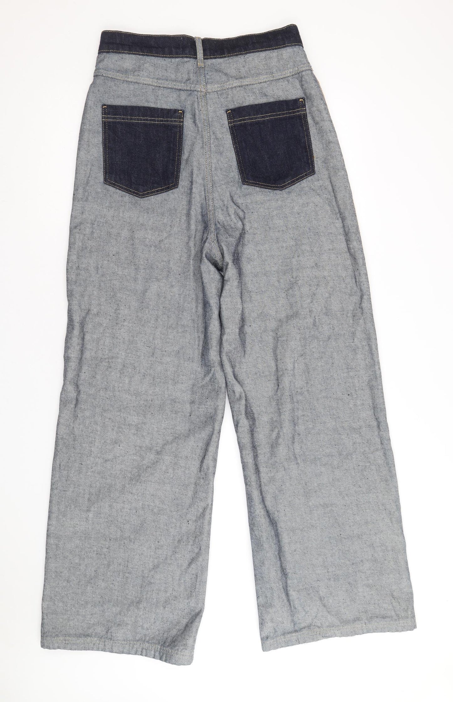 Zara Womens Blue Cotton Wide-Leg Jeans Size 10 Regular Zip