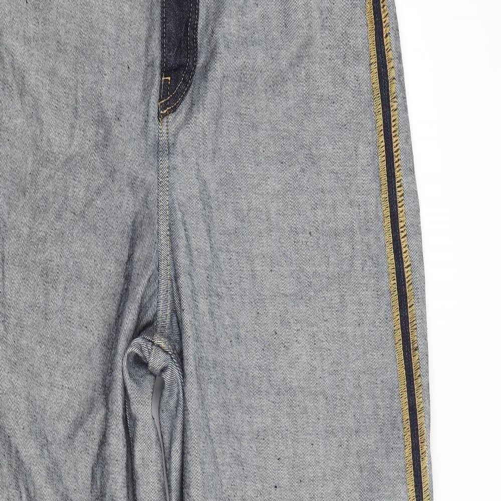 Zara Womens Blue Cotton Wide-Leg Jeans Size 10 Regular Zip