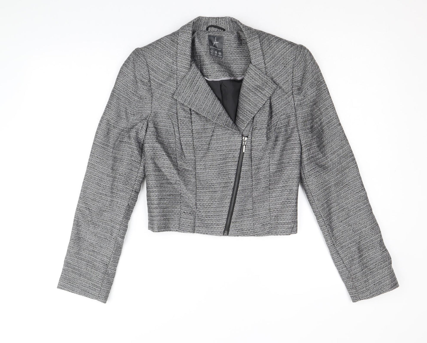 Atmosphere Womens Grey Geometric Biker Jacket Size 8 Zip