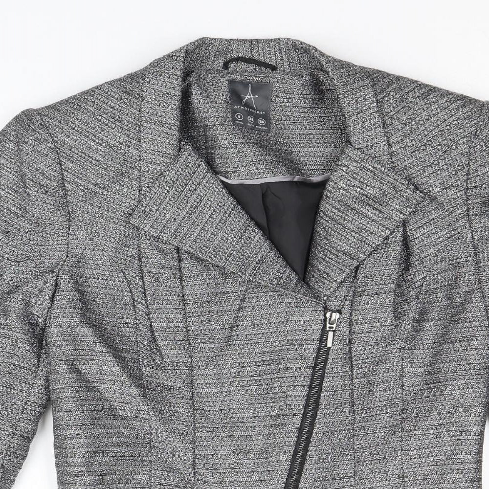 Atmosphere Womens Grey Geometric Biker Jacket Size 8 Zip