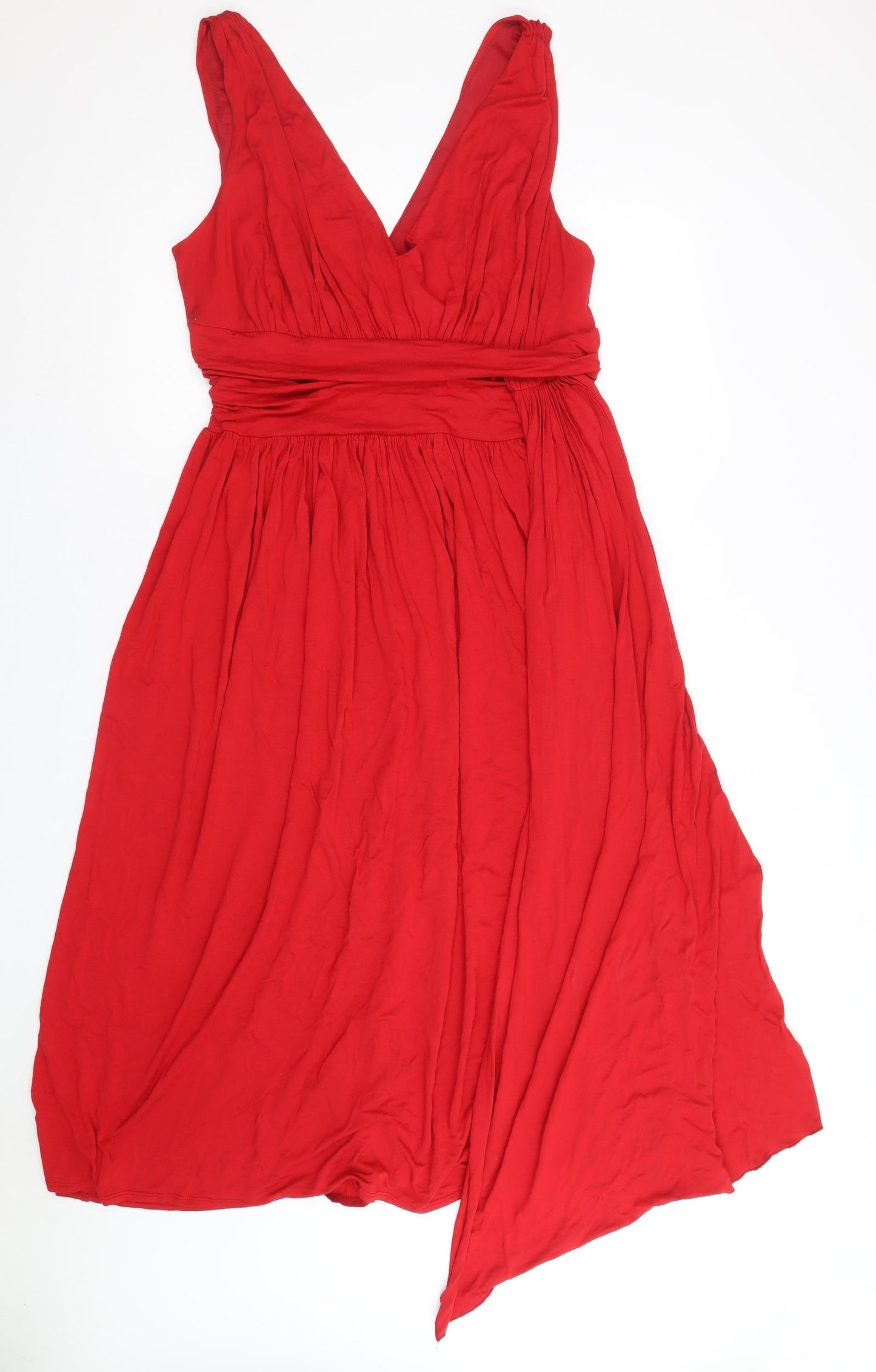 Marks and Spencer Womens Red Viscose Fit & Flare Size 18 V-Neck Zip