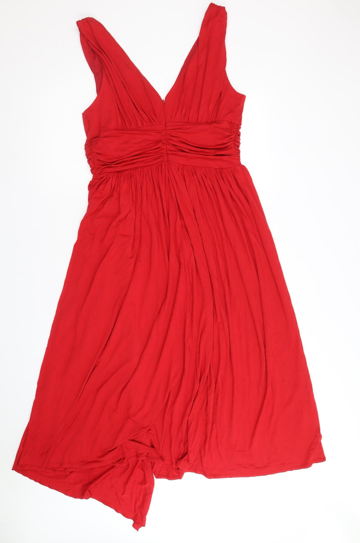 Marks and Spencer Womens Red Viscose Fit & Flare Size 18 V-Neck Zip
