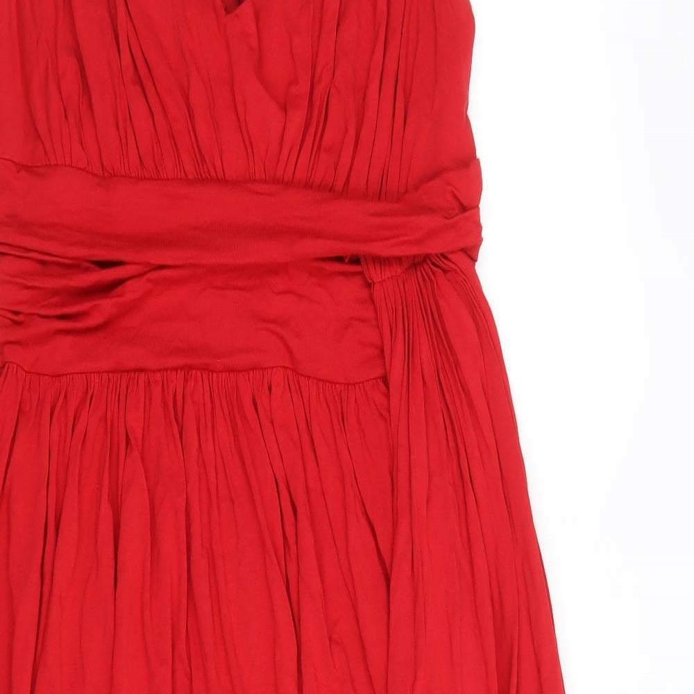 Marks and Spencer Womens Red Viscose Fit & Flare Size 18 V-Neck Zip