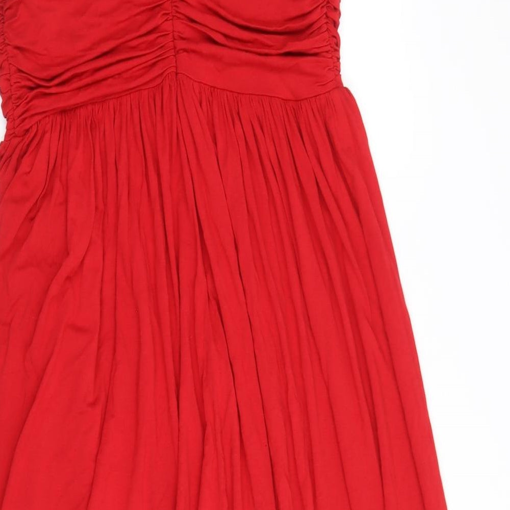 Marks and Spencer Womens Red Viscose Fit & Flare Size 18 V-Neck Zip