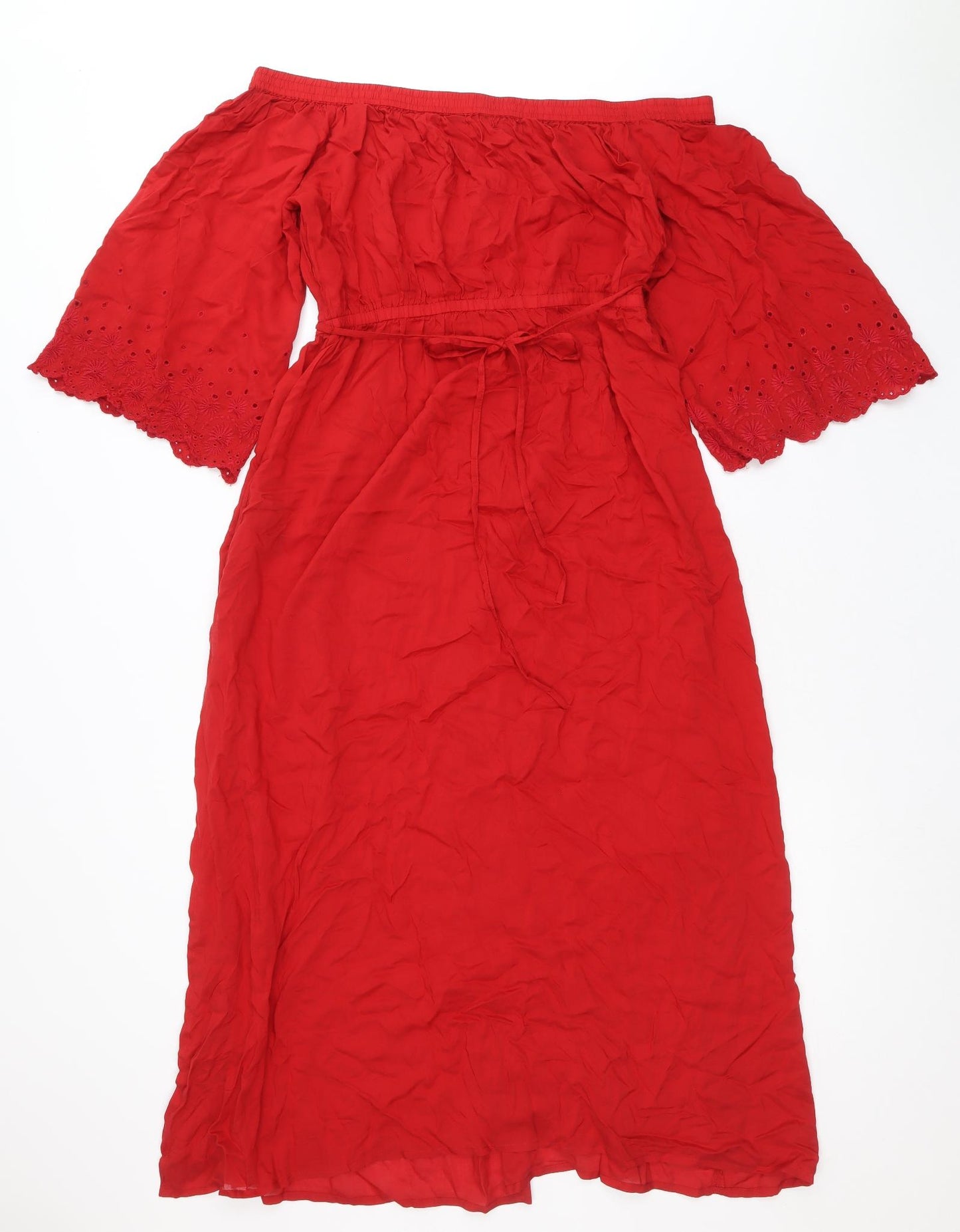 Marks and Spencer Womens Red Polyester Fit & Flare Size 14 Off the Shoulder Pullover