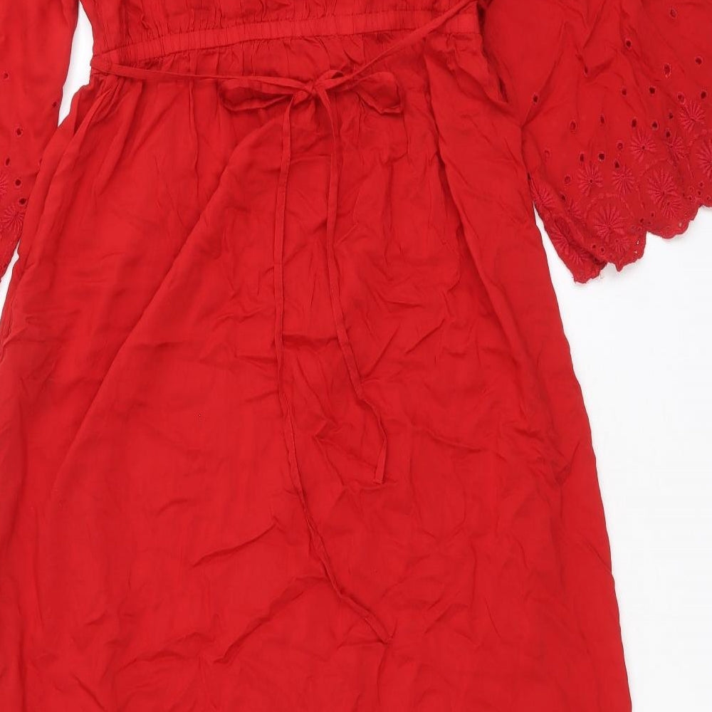 Marks and Spencer Womens Red Polyester Fit & Flare Size 14 Off the Shoulder Pullover