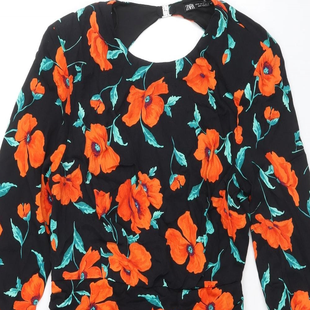Zara Womens Multicoloured Floral Polyester Mini Size M Round Neck Zip - Cut Out Back Detail