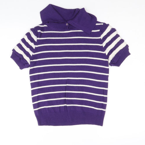 Paradiso Womens Purple Collared Striped Wool Pullover Jumper Size 12