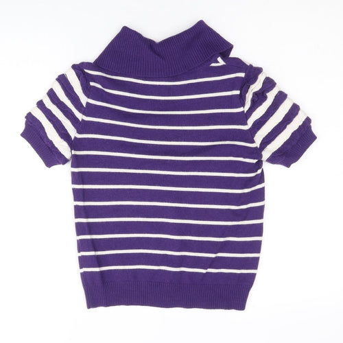 Paradiso Womens Purple Collared Striped Wool Pullover Jumper Size 12