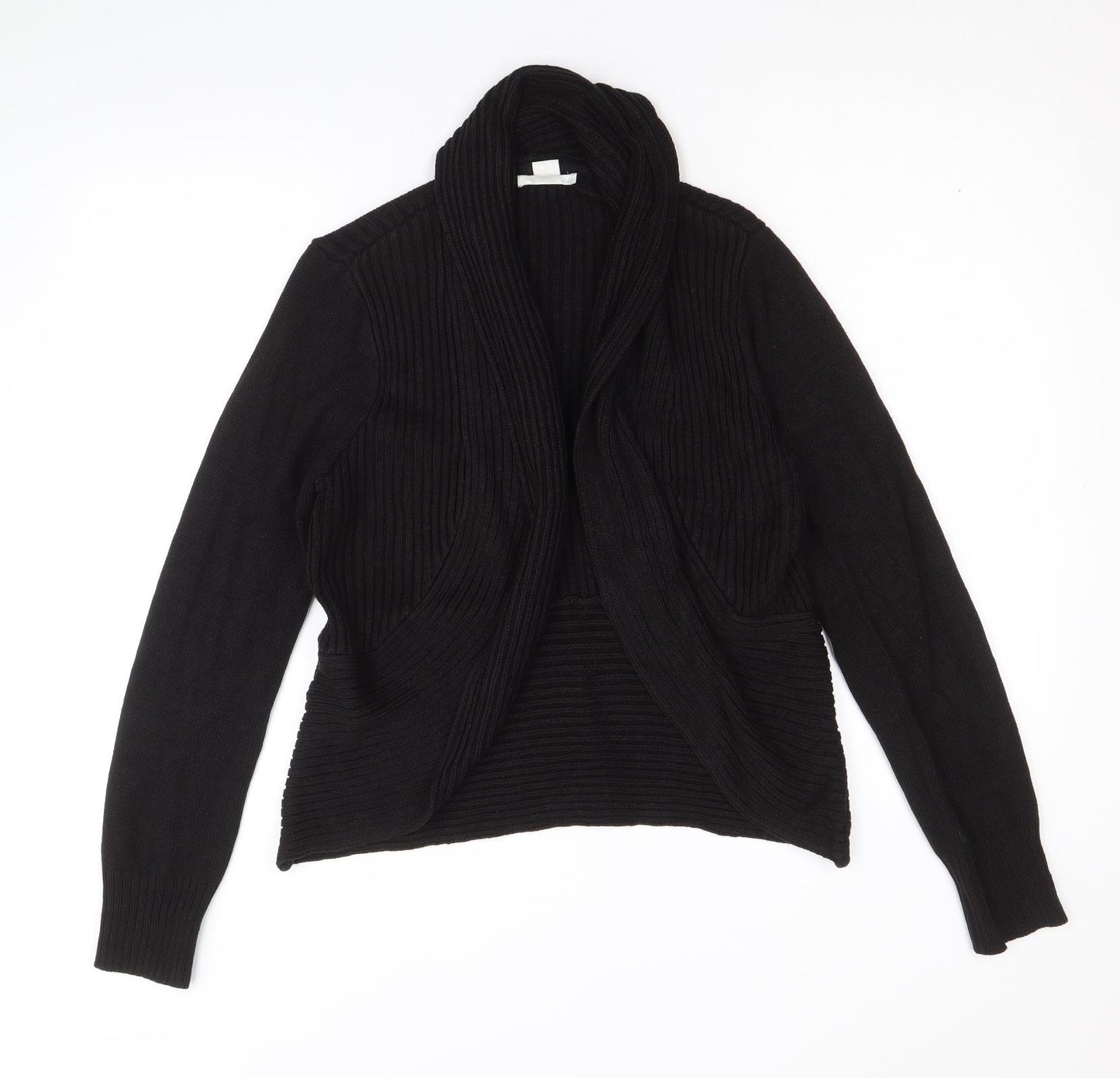 H&M Womens Black Collared Acrylic Cardigan Jumper Size L - Ribbed