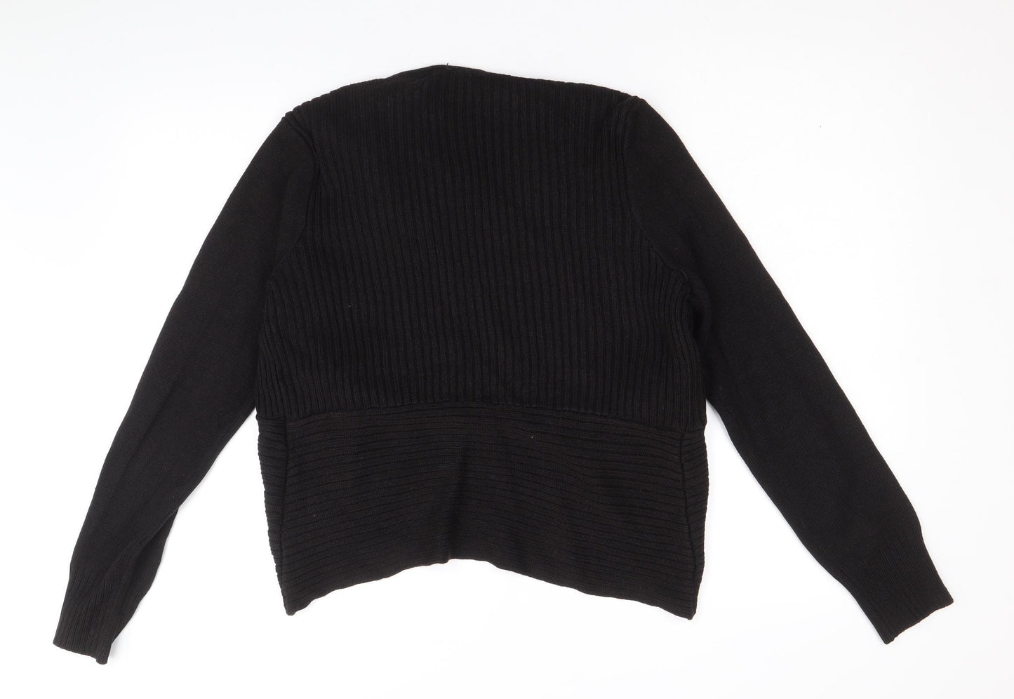 H&M Womens Black Collared Acrylic Cardigan Jumper Size L - Ribbed