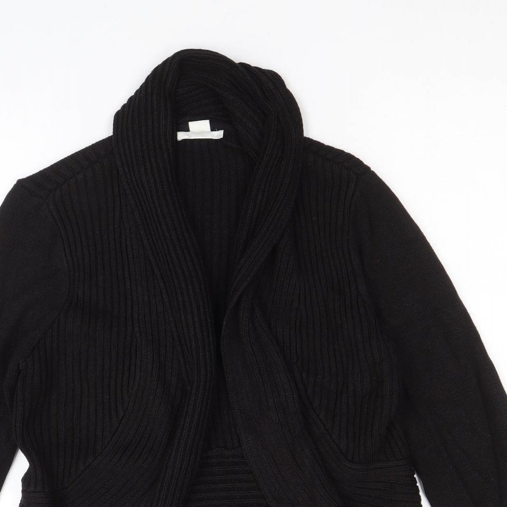 H&M Womens Black Collared Acrylic Cardigan Jumper Size L - Ribbed