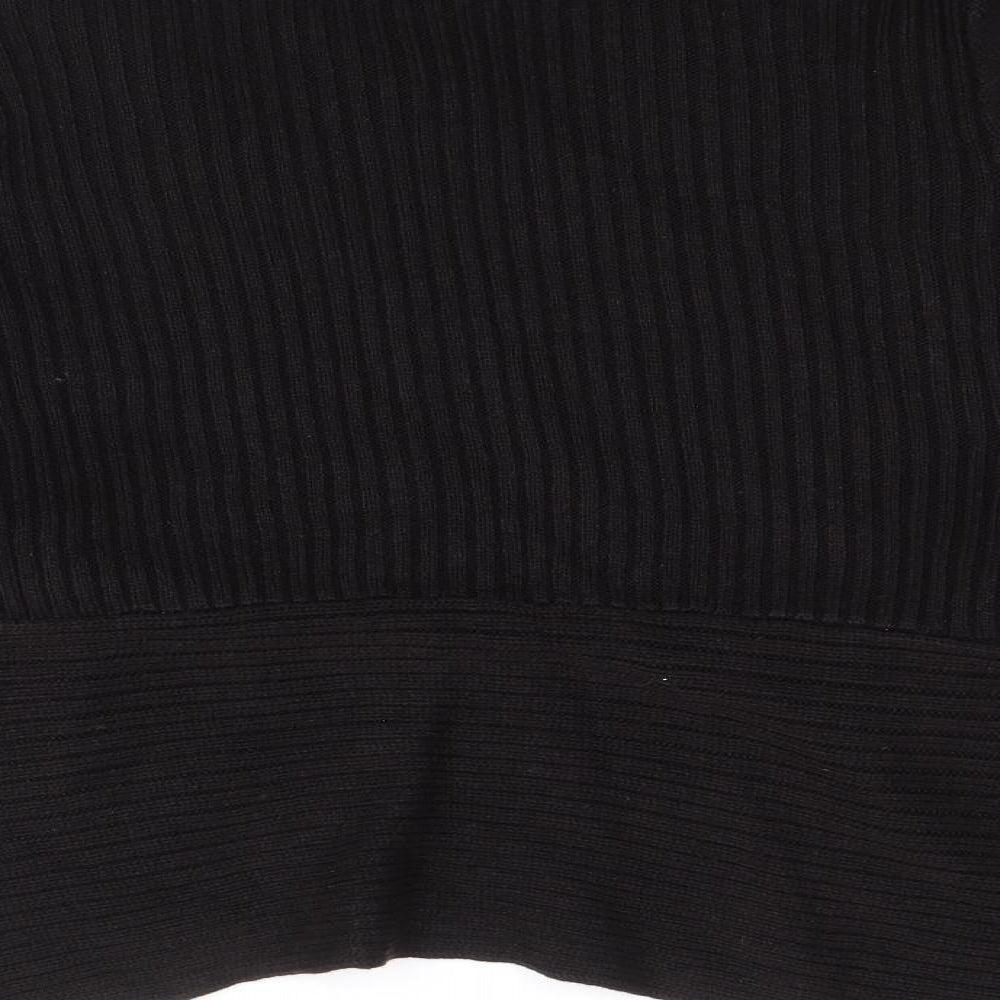 H&M Womens Black Collared Acrylic Cardigan Jumper Size L - Ribbed