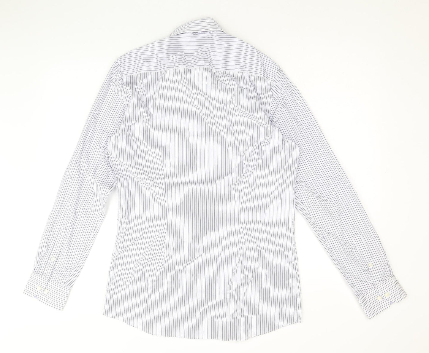 NEXT Mens Blue Striped Polyester Dress Shirt Size 15 Collared Button