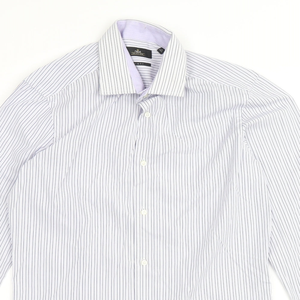 NEXT Mens Blue Striped Polyester Dress Shirt Size 15 Collared Button