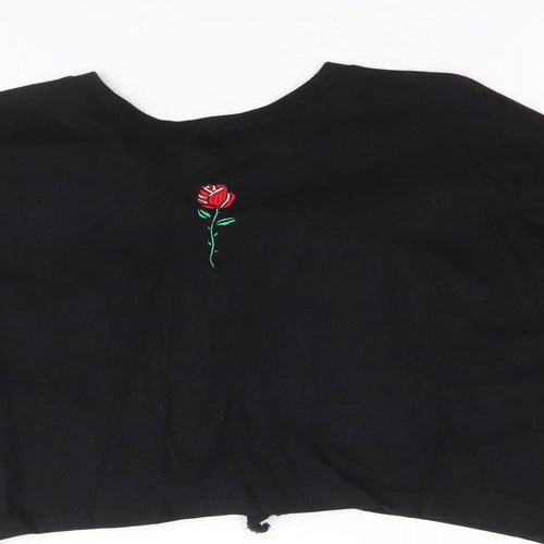 Divided by H&M Womens Black 100% Cotton Pullover Sweatshirt Size S Pullover - Cropped, Open Back Detail
