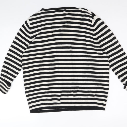 Planet Womens Black V-Neck Striped Modal Pullover Jumper Size L