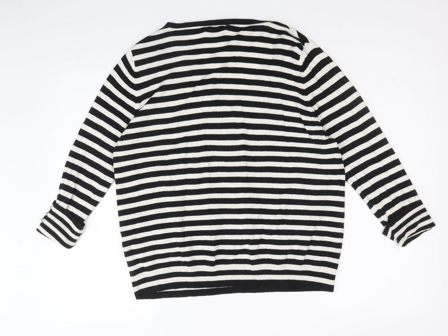 Planet Womens Black V-Neck Striped Modal Pullover Jumper Size L