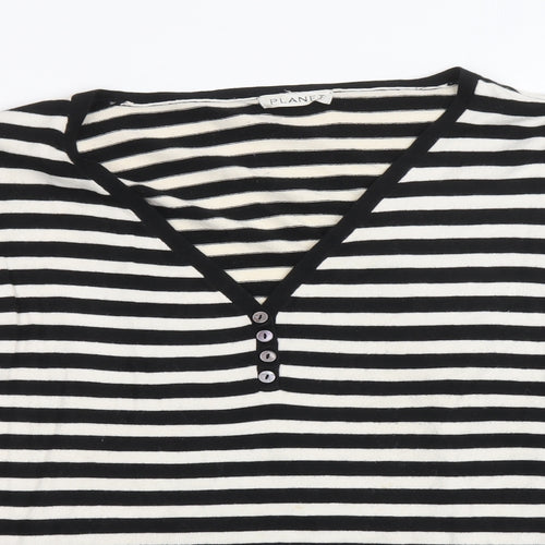 Planet Womens Black V-Neck Striped Modal Pullover Jumper Size L