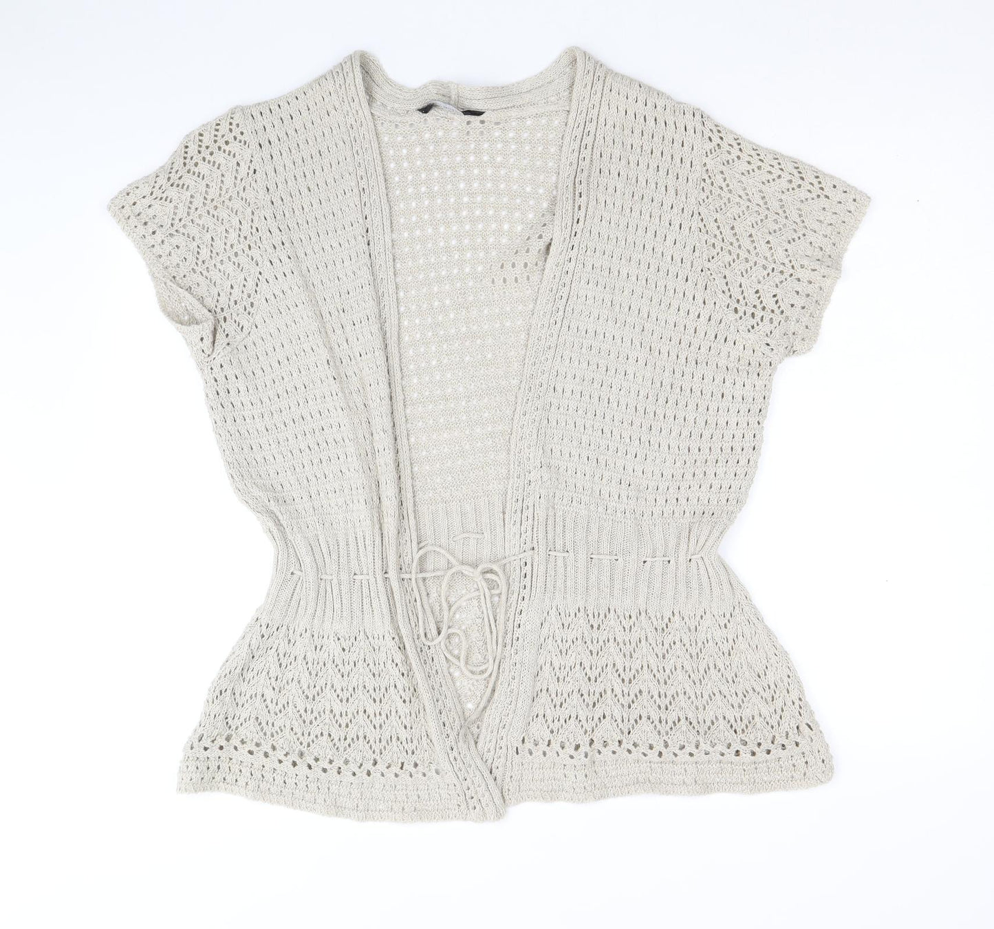 Dorothy Perkins Womens Beige V-Neck Cotton Cardigan Jumper Size 16 - Tie Waist