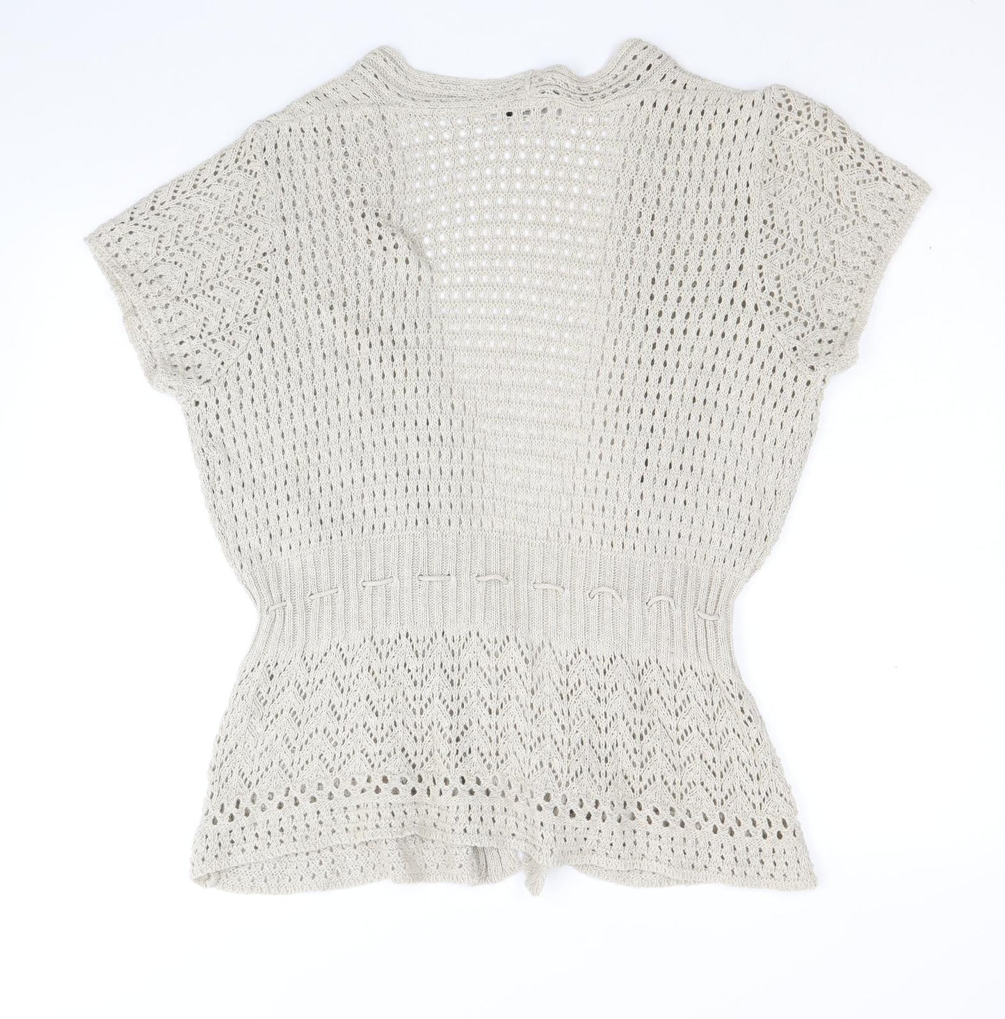 Dorothy Perkins Womens Beige V-Neck Cotton Cardigan Jumper Size 16 - Tie Waist