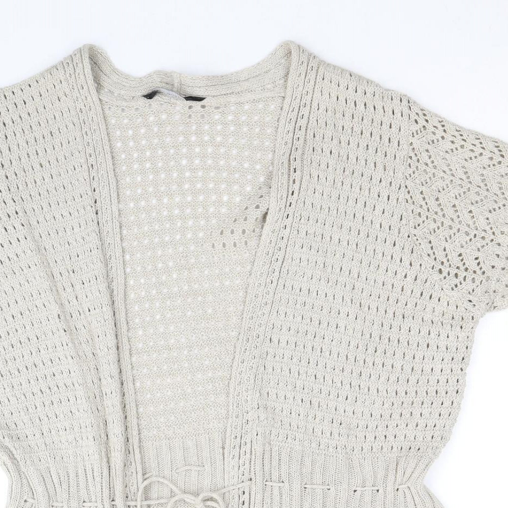 Dorothy Perkins Womens Beige V-Neck Cotton Cardigan Jumper Size 16 - Tie Waist