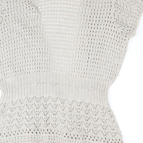 Dorothy Perkins Womens Beige V-Neck Cotton Cardigan Jumper Size 16 - Tie Waist
