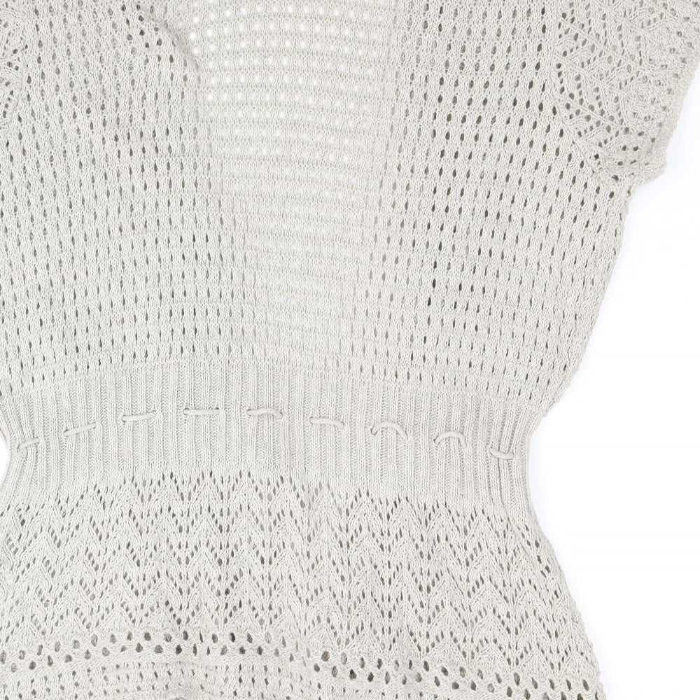 Dorothy Perkins Womens Beige V-Neck Cotton Cardigan Jumper Size 16 - Tie Waist