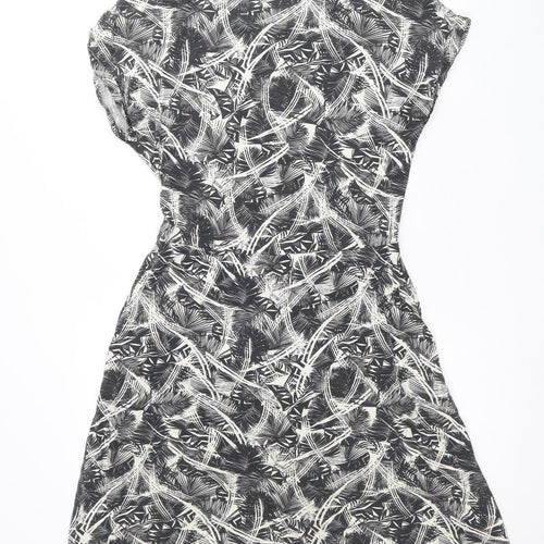 Warehouse Womens Grey Geometric Viscose Fit & Flare Size 10 Round Neck Pullover