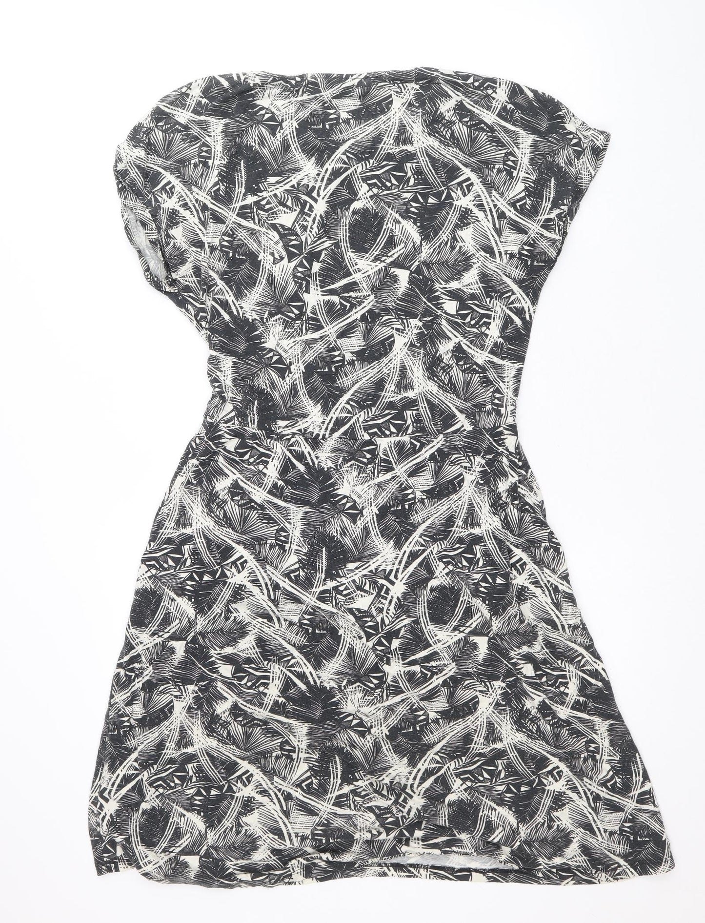 Warehouse Womens Grey Geometric Viscose Fit & Flare Size 10 Round Neck Pullover