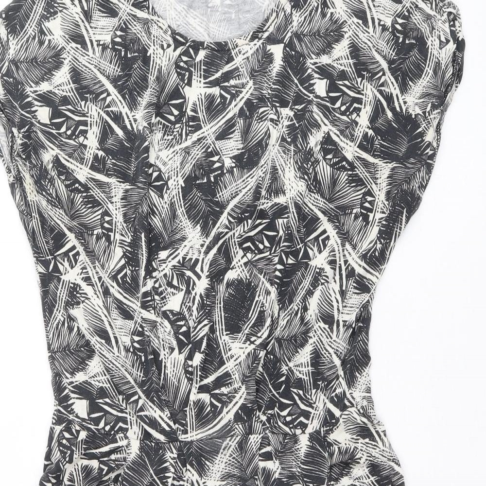 Warehouse Womens Grey Geometric Viscose Fit & Flare Size 10 Round Neck Pullover